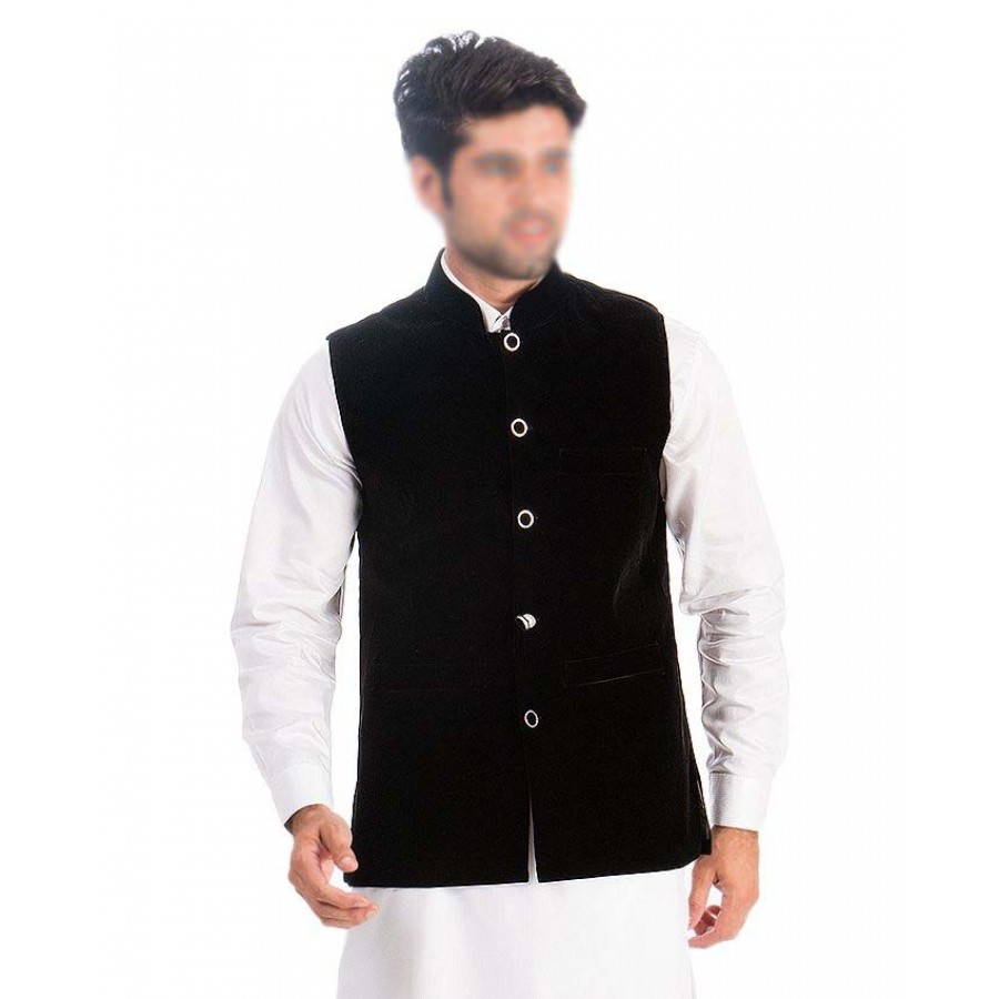 Kamaal Khan Black Valvet West Coat For Men - KK-32